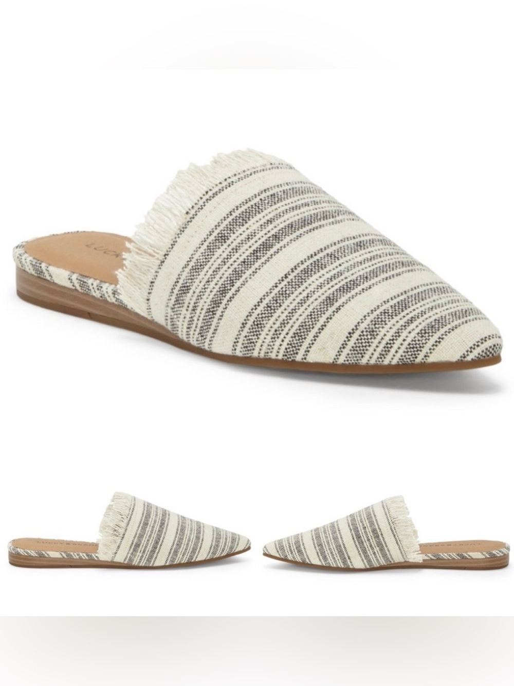 Lucky Brand Striped Pointed-Toe Fringe Mule - Cream/Black